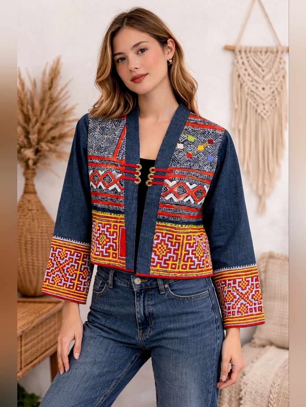 Hill Tribe Hemp Top, Thai Ethnic Embroidered Blouse